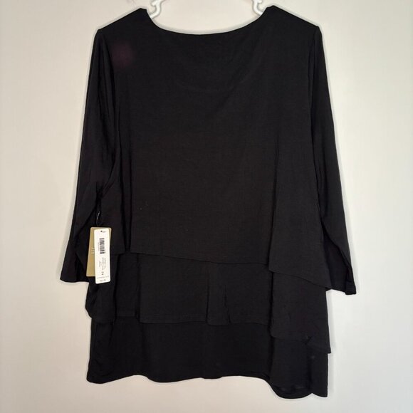CHICO'S NEW Supremely Soft Triple Layer Top Womens L 3/4 Sleeve Black - Picture 2 of 8